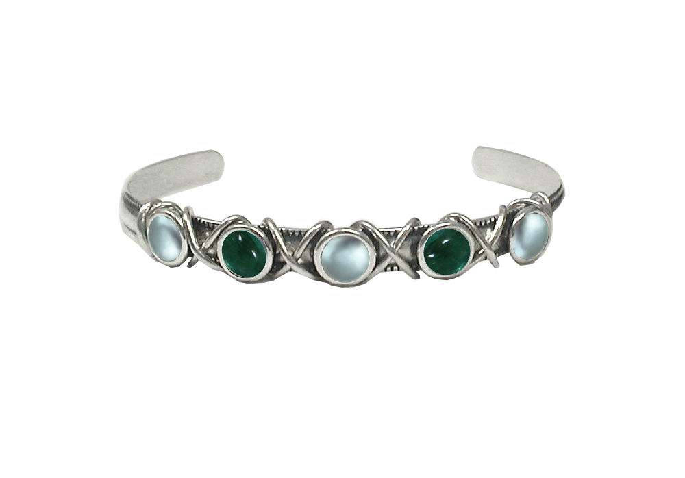 Sterling Silver Cuff Bracelet With Blue Topaz And Fluorite